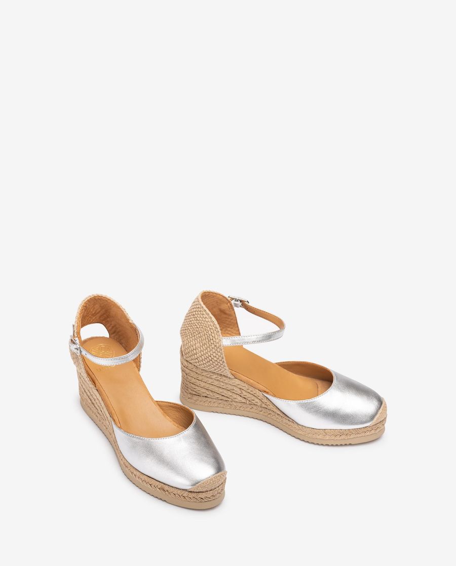 Espadrilles en cuir métallisé à talon aiguille Unisa Femme - Argenté