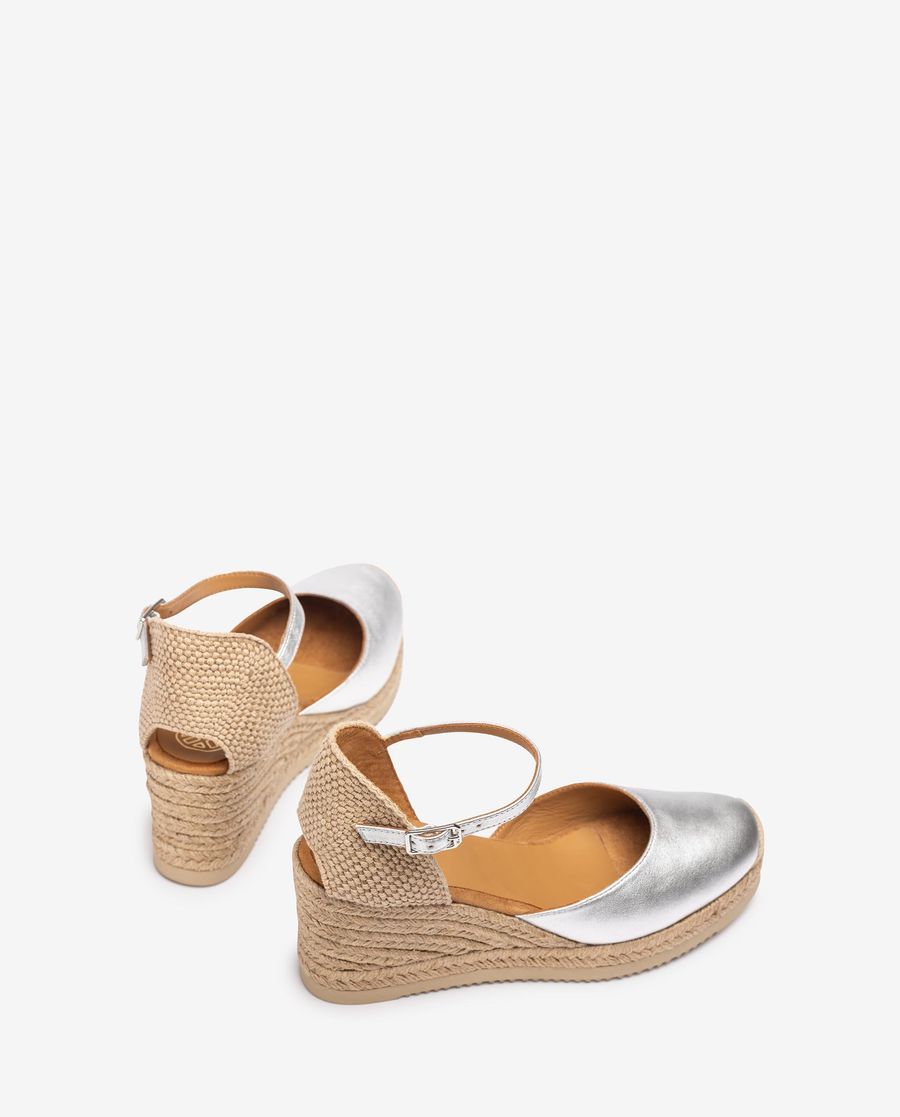 Espadrilles en cuir métallisé à talon aiguille Unisa Femme - Argenté
