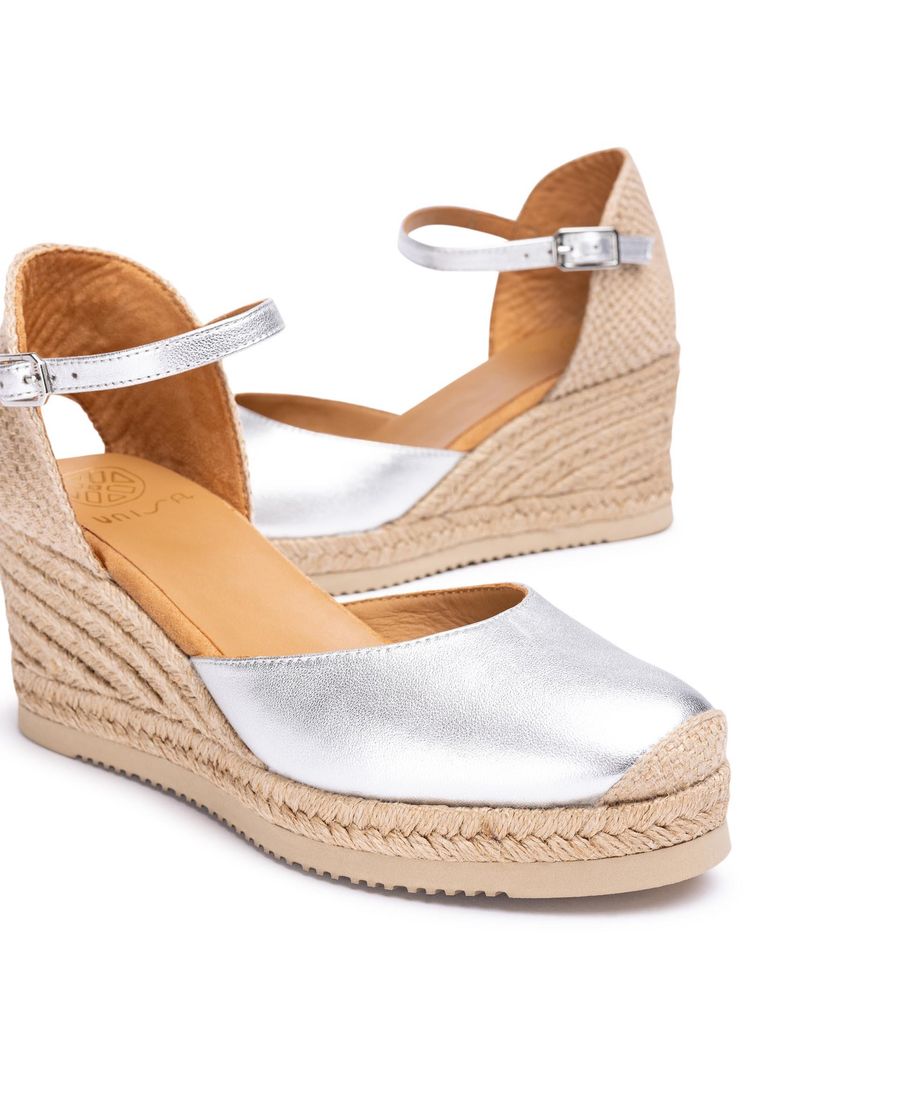 Espadrilles en cuir métallisé à talon aiguille Unisa Femme - Argenté