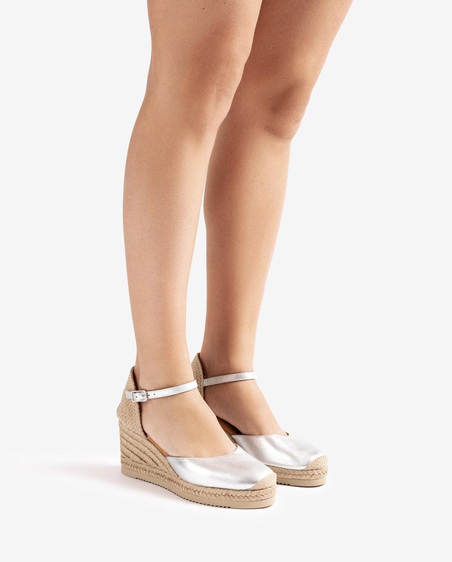 Espadrilles en cuir métallisé à talon aiguille Unisa Femme - Argenté