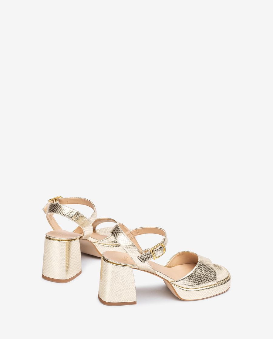 Sandales à talon carré en cuir métallisé Unisa pour femme - Doré