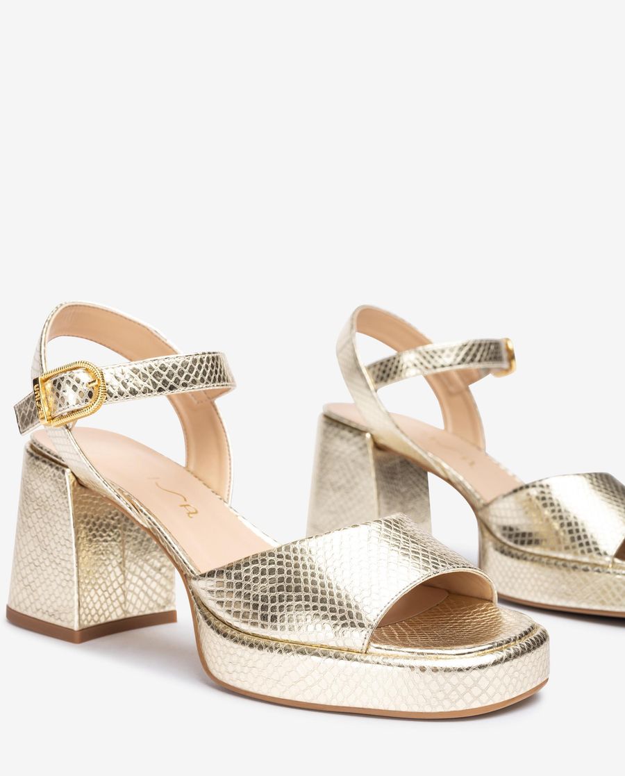 Sandales à talon carré en cuir métallisé Unisa pour femme - Doré