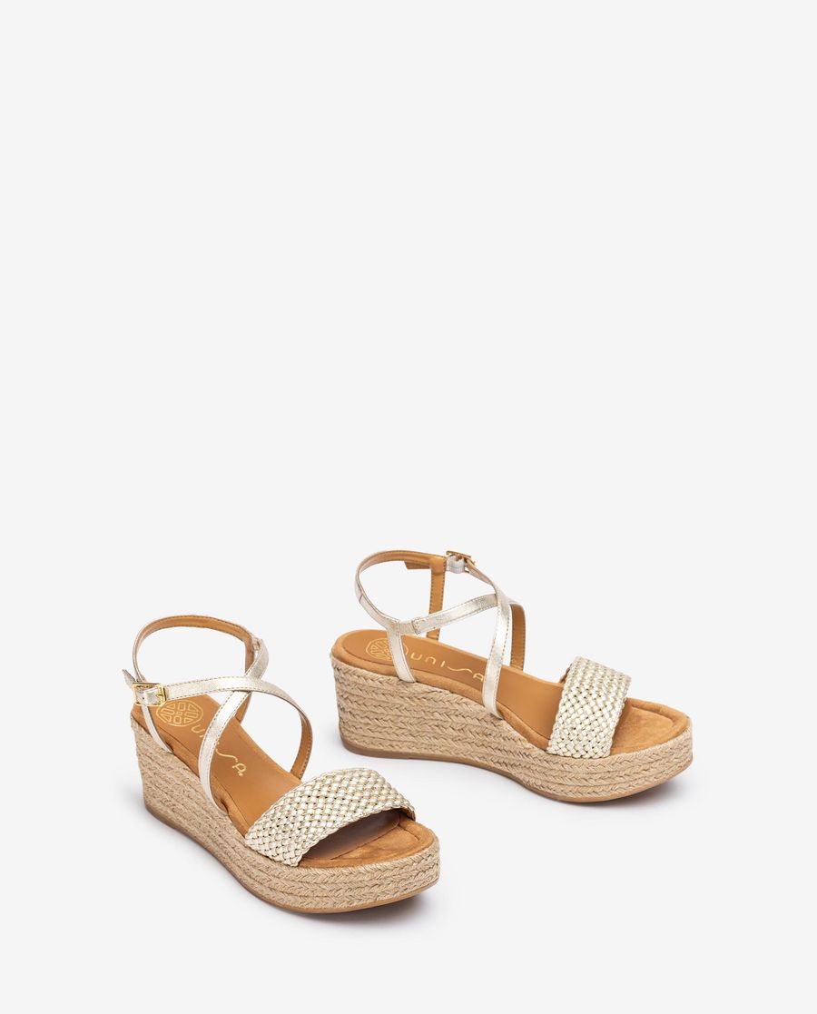 Sandales en cuir raphia métallisé Unisa pour femme - Doré