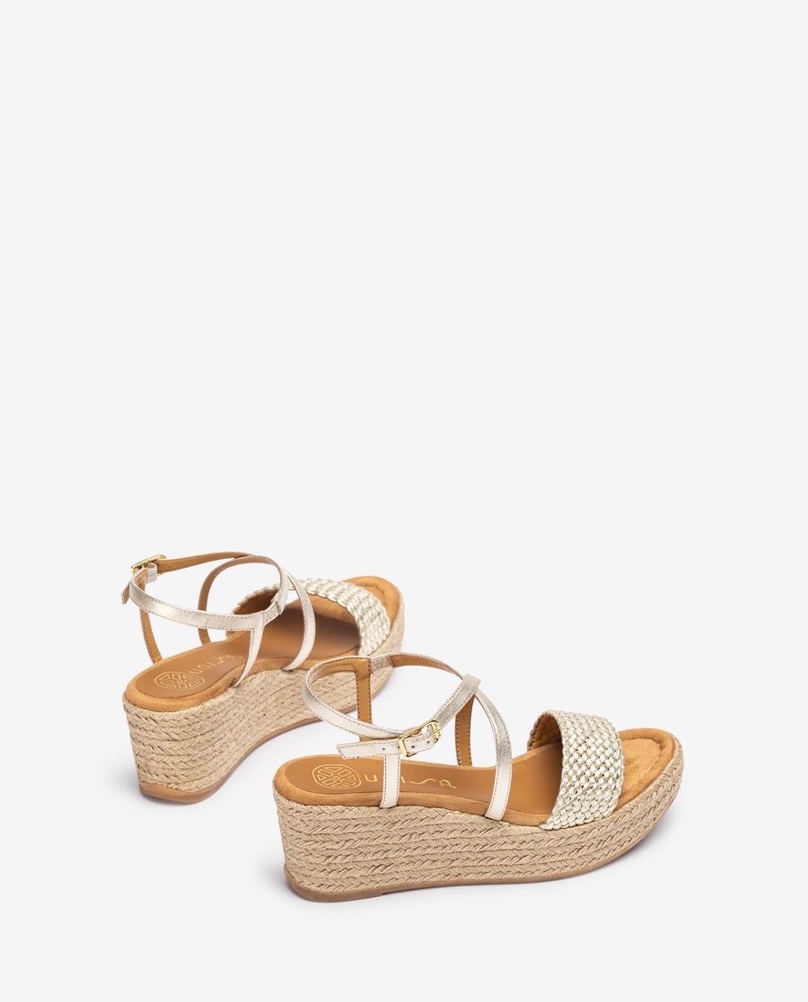 Sandales en cuir raphia métallisé Unisa pour femme - Doré