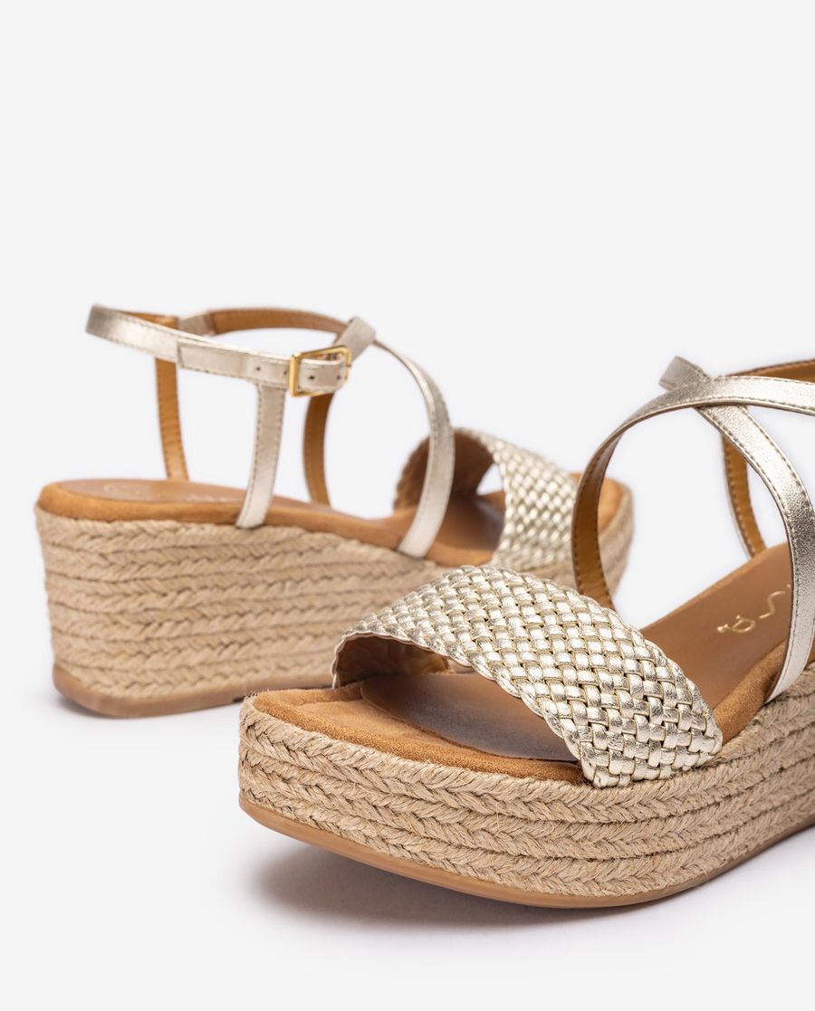 Sandales en cuir raphia métallisé Unisa pour femme - Doré