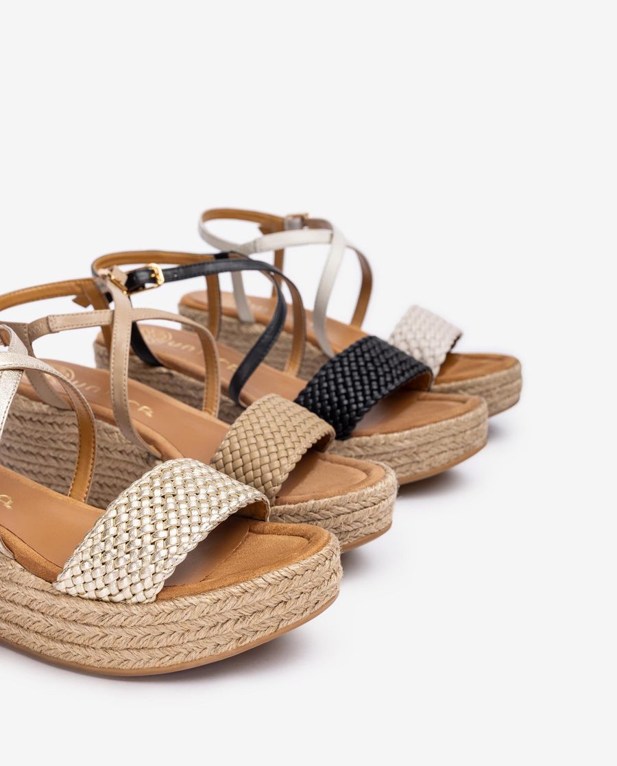 Sandales en cuir raphia métallisé Unisa pour femme - Doré