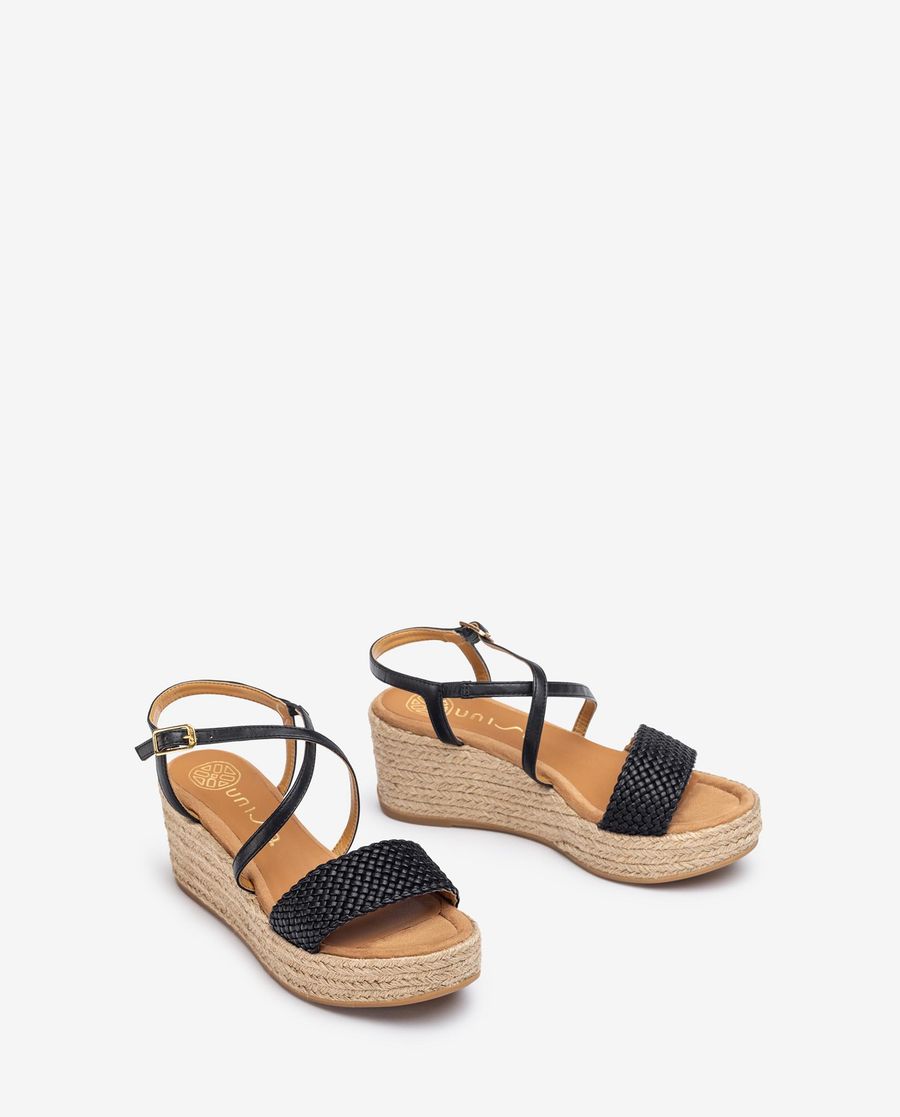 Sandales en cuir et raphia pour femme Unisa - Noir