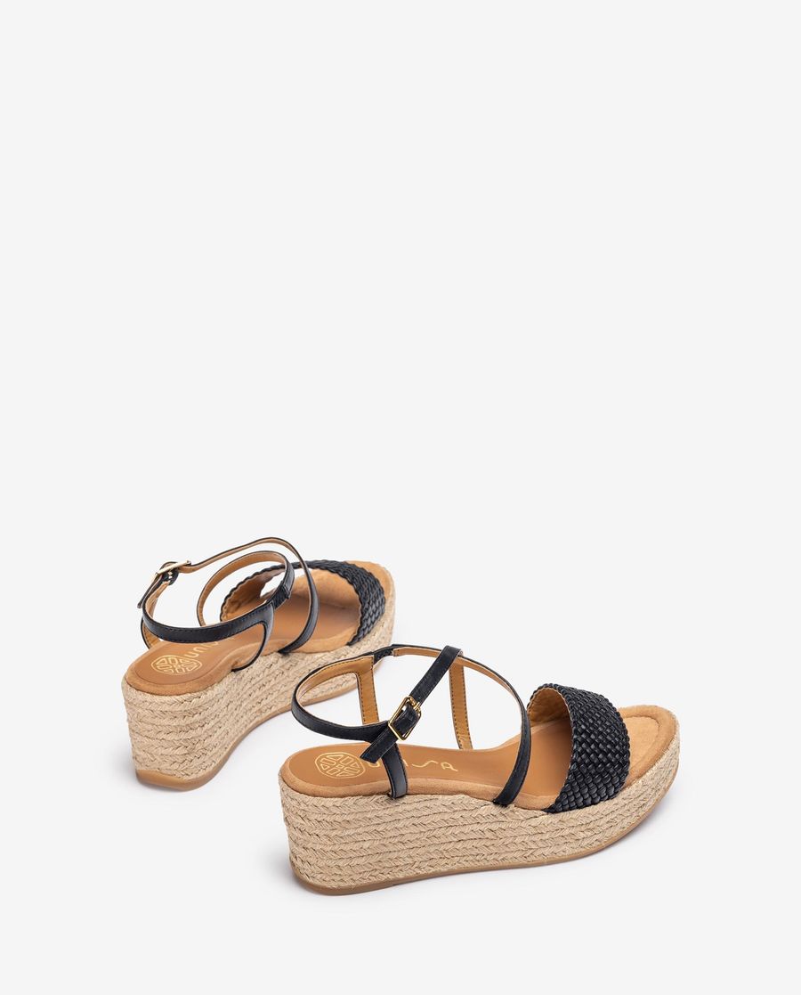 Sandales en cuir et raphia pour femme Unisa - Noir