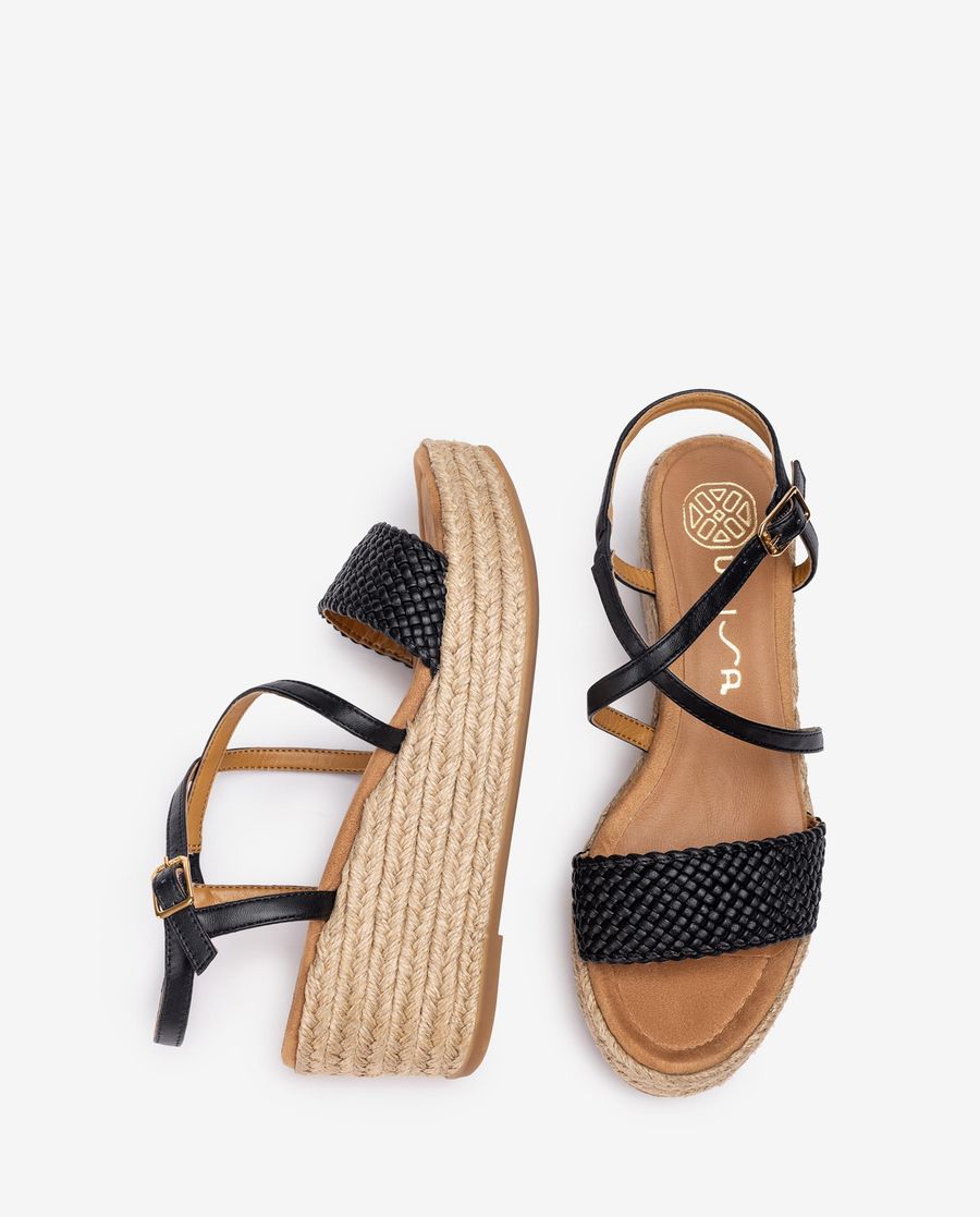 Sandales en cuir et raphia pour femme Unisa - Noir