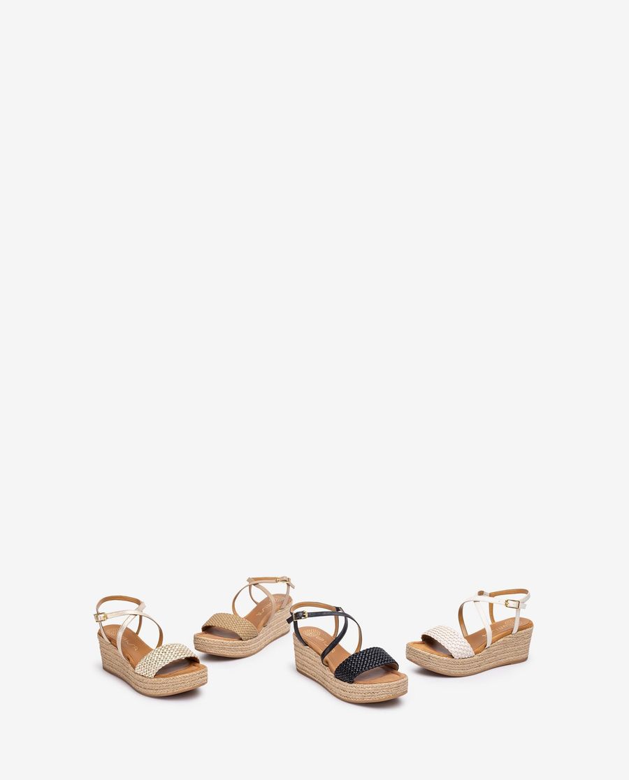 Sandales en cuir et raphia pour femme Unisa - Noir