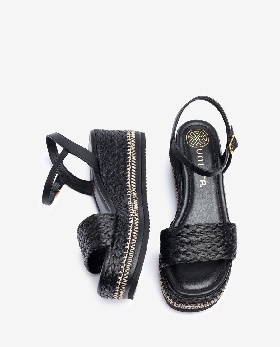 Sandales compensées en raphia Unisa pour femme - Noir
