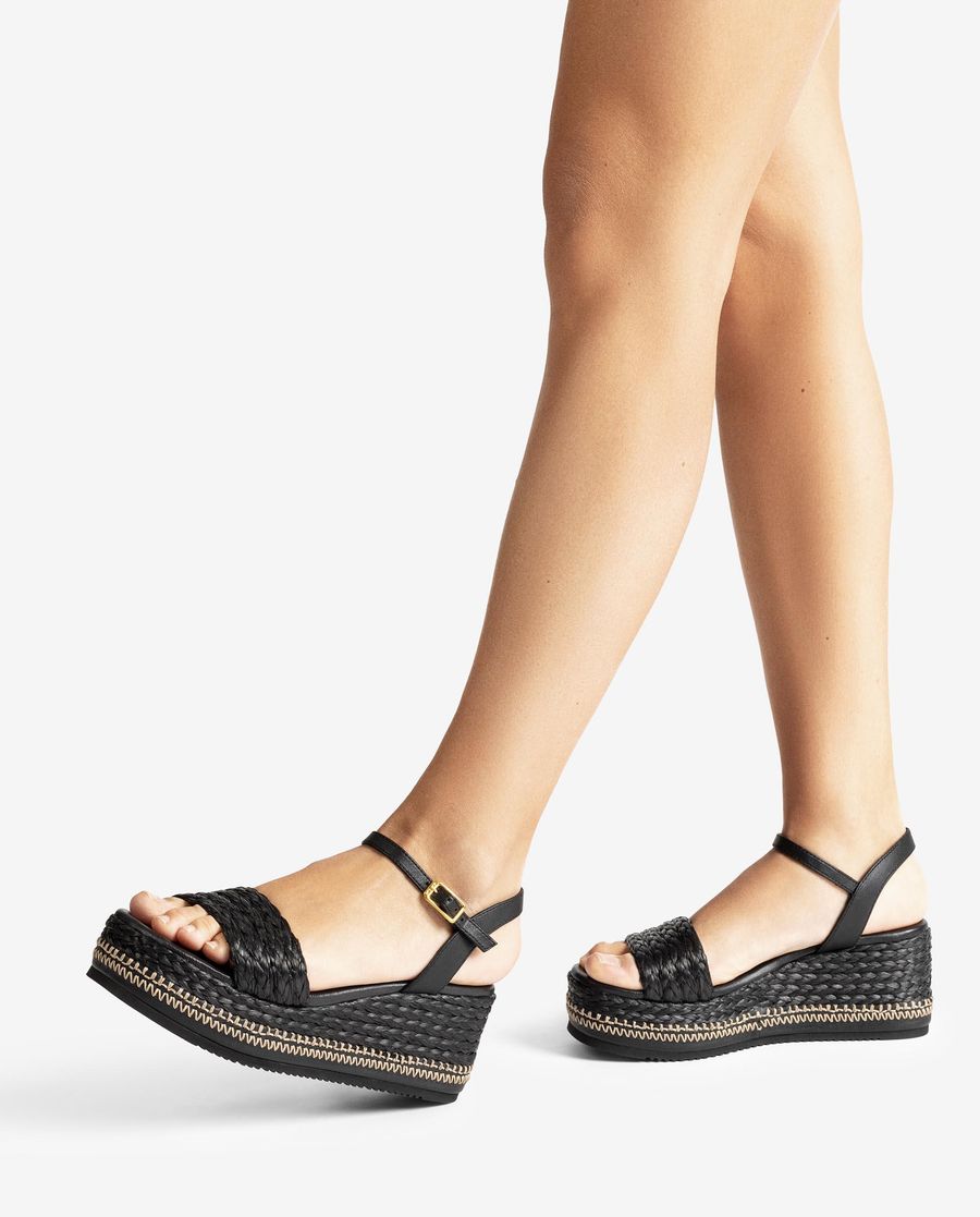 Sandales compensées en raphia Unisa pour femme - Noir