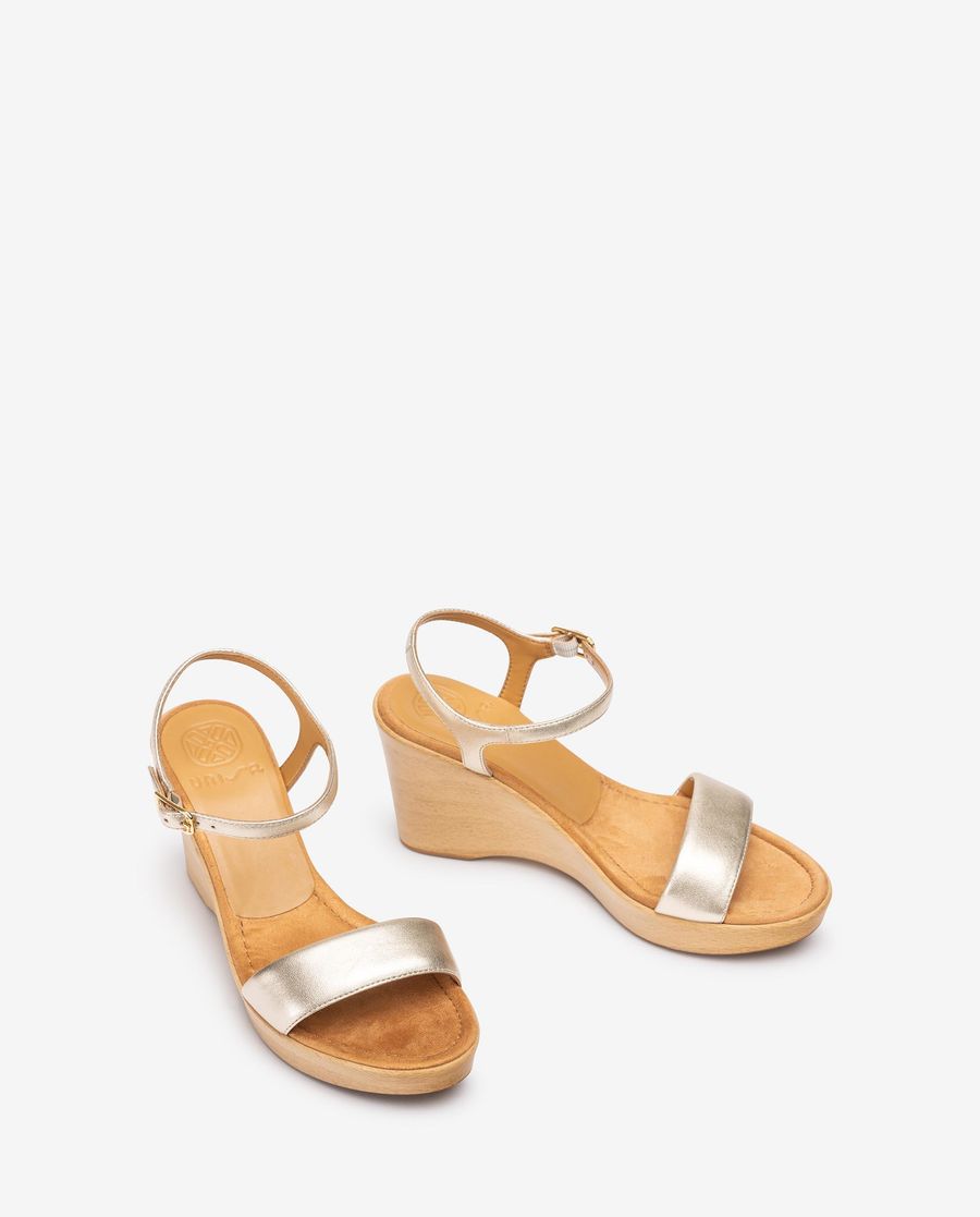Sandales compensées Unisa pour femme effet bois - Doré
