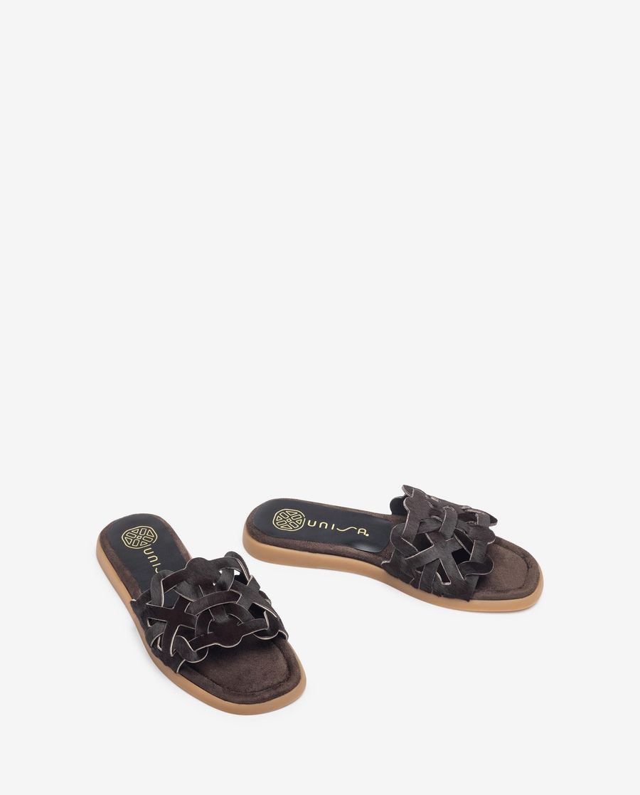 Sandales plates Unisa pour femme avec tige géométrique - Marron