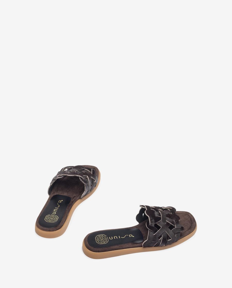 Sandales plates Unisa pour femme avec tige géométrique - Marron