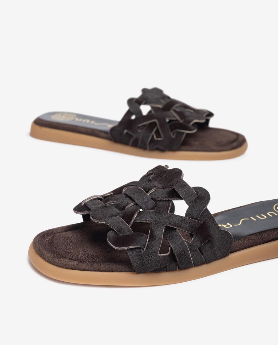 Sandales plates Unisa pour femme avec tige géométrique - Marron