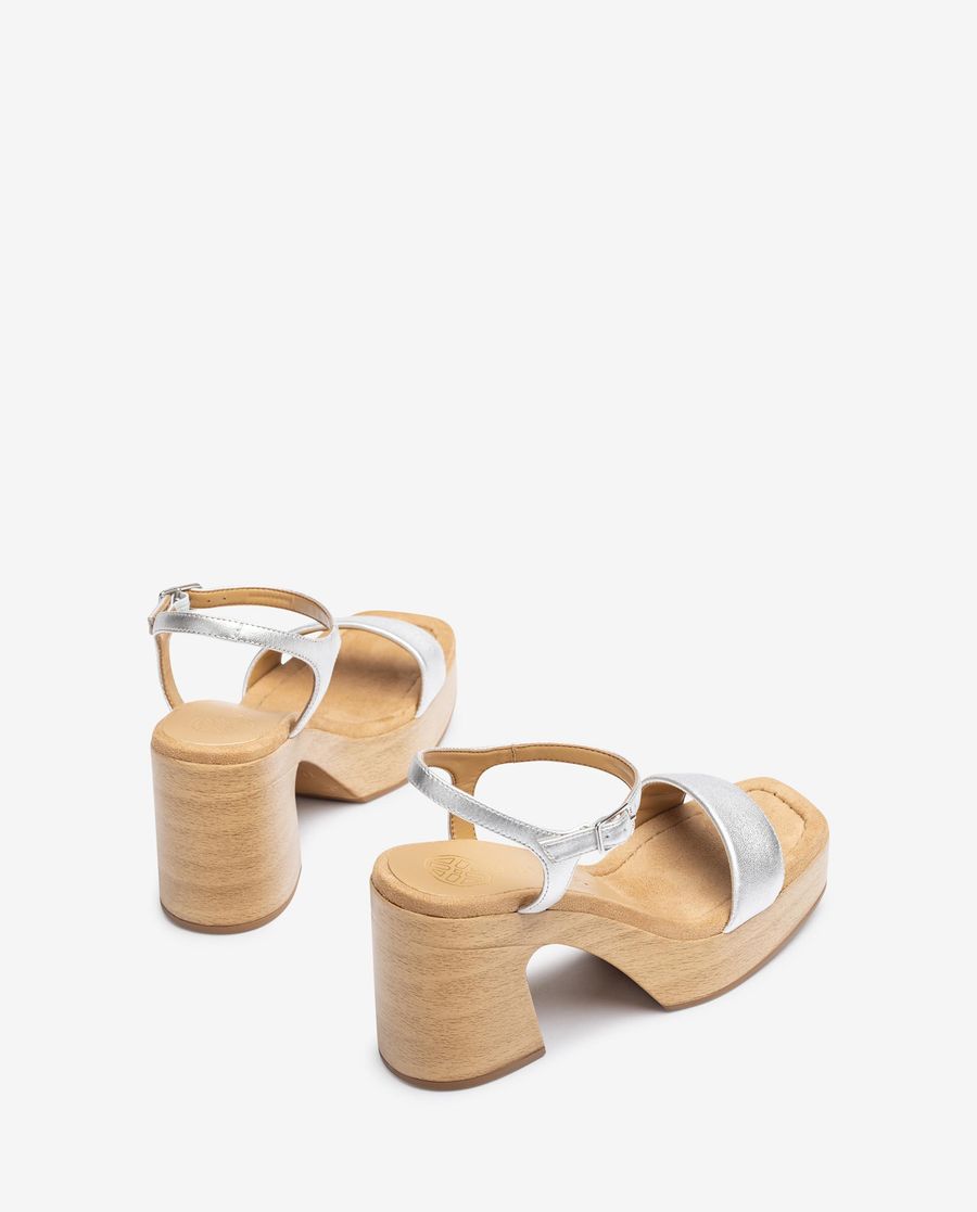 Sandales à talon carré en cuir métallisé Unisa pour femme - Argenté