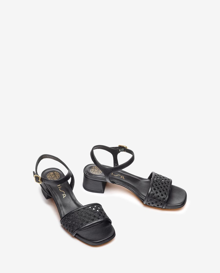 Sandales peep toe en cuir pour femme - Noir