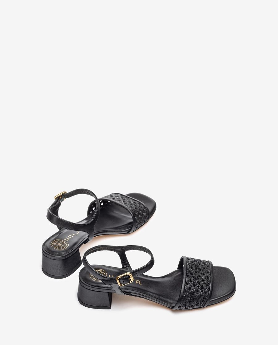 Sandales peep toe en cuir pour femme - Noir