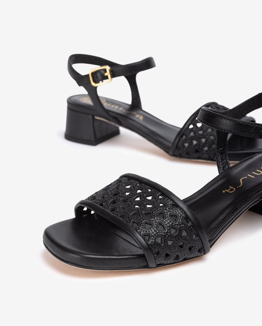 Sandales peep toe en cuir pour femme - Noir
