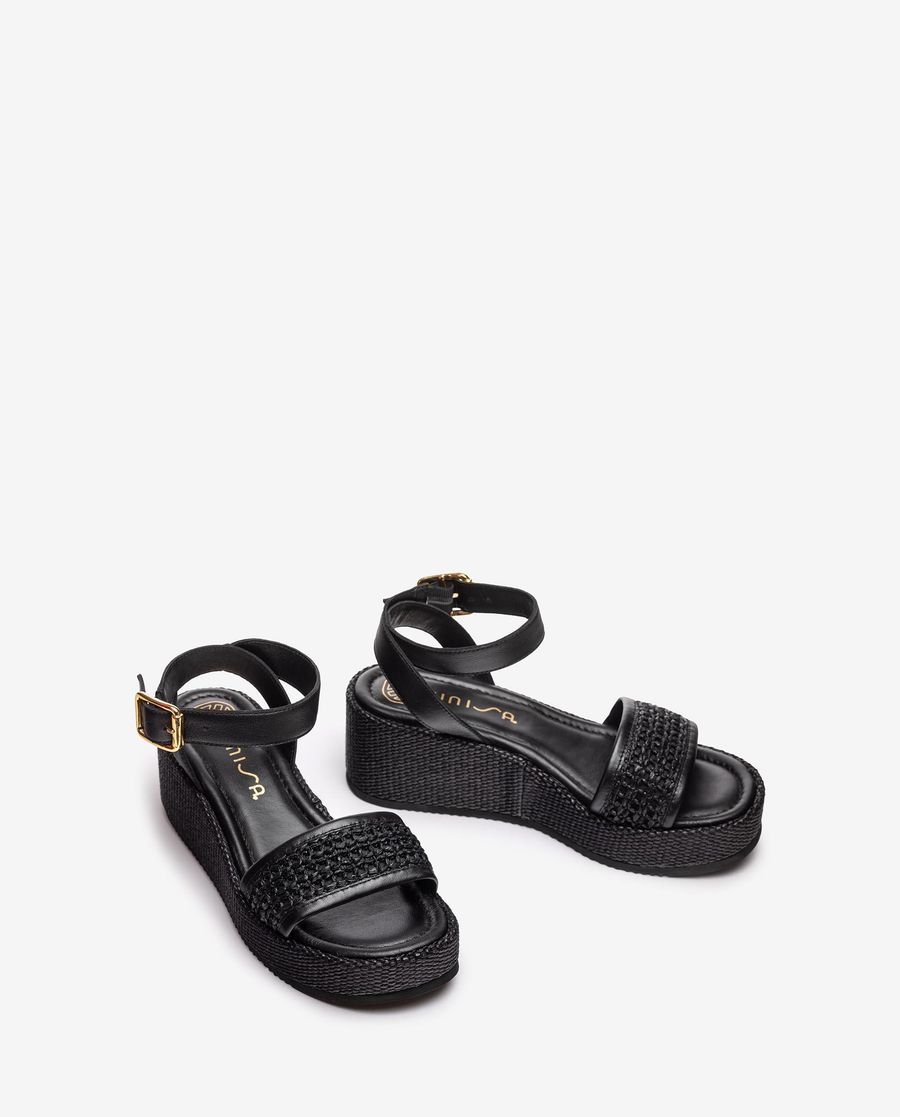 Sandales en raphia Unisa pour femme avec bride - Noir