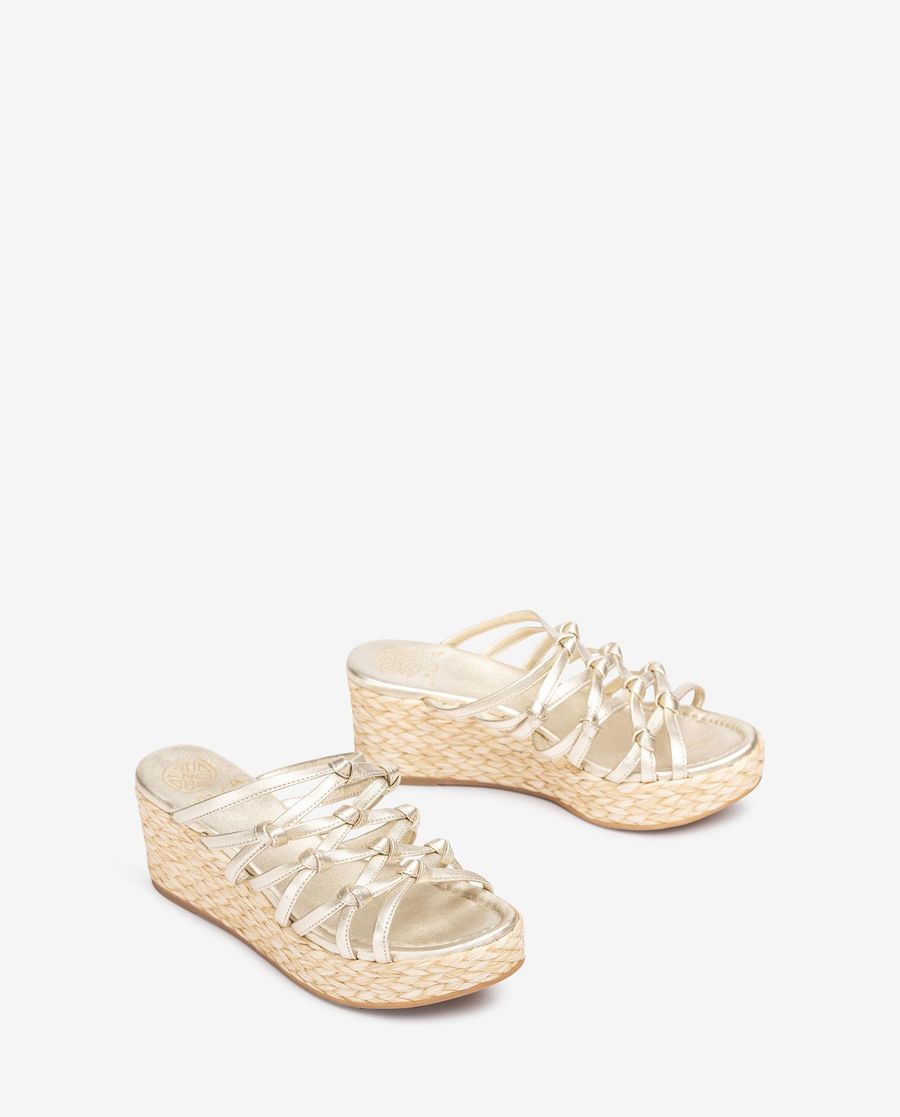 Sandales Unisa en raphia naturel avec nœuds - Doré