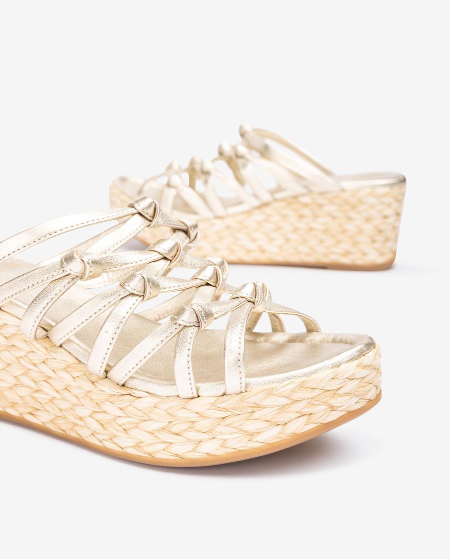 Sandales Unisa en raphia naturel avec nœuds - Doré