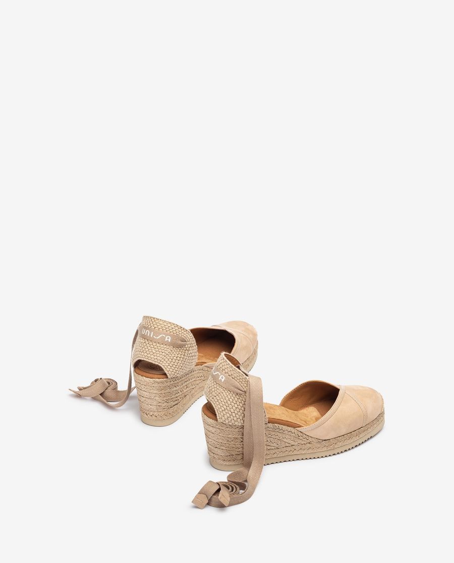 Espadrilles nouées Unisa avec raphia imprimé - Beige