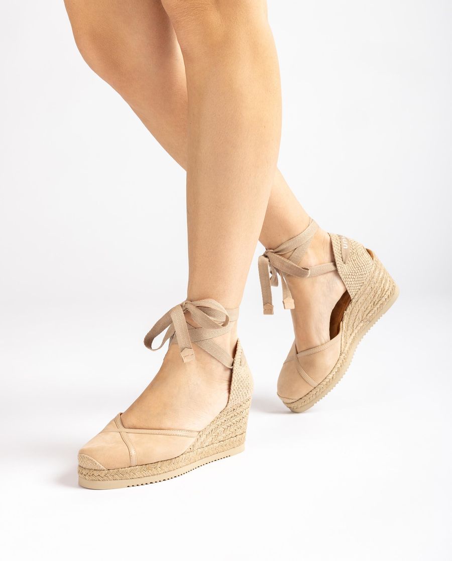Espadrilles nouées Unisa avec raphia imprimé - Beige