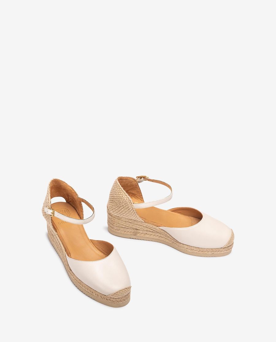 Espadrilles compensées basses en cuir pour femme Unisa - Blanc
