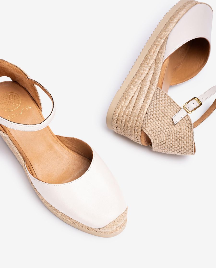 Espadrilles compensées basses en cuir pour femme Unisa - Blanc