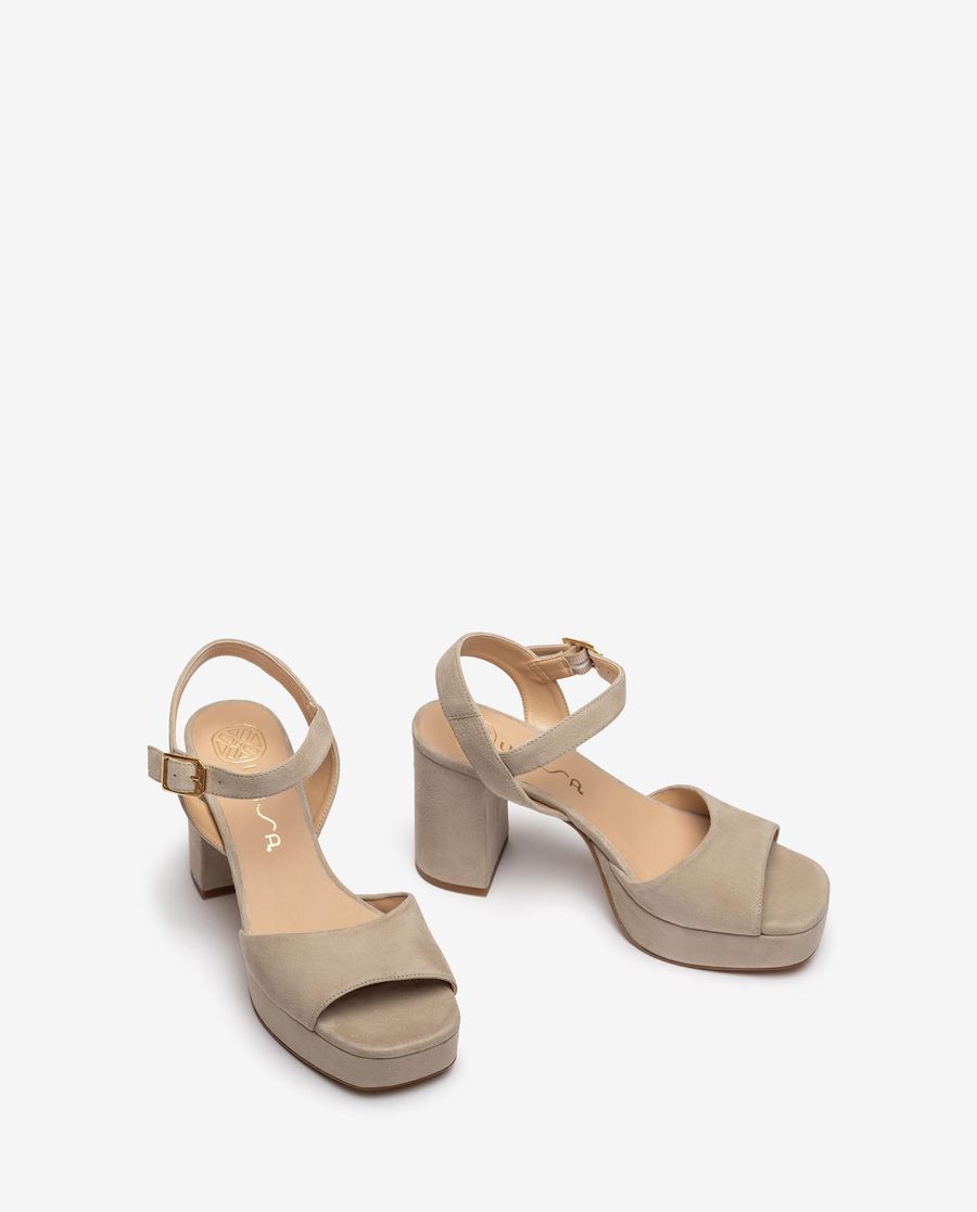 Sandales en cuir et talon carré Unisa pour femme - Beige