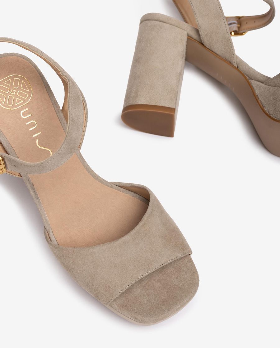 Sandales en cuir et talon carré Unisa pour femme - Beige