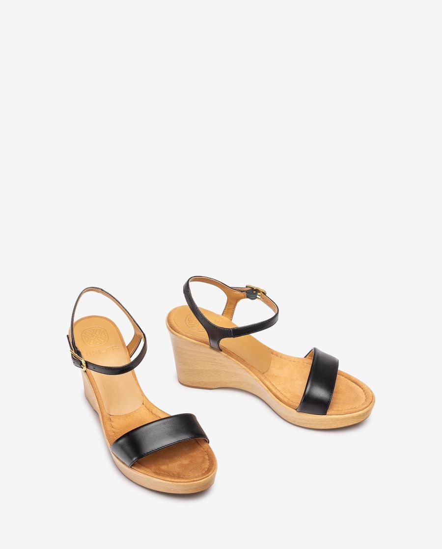 Sandales compensées effet bois Unisa pour femme - Noir