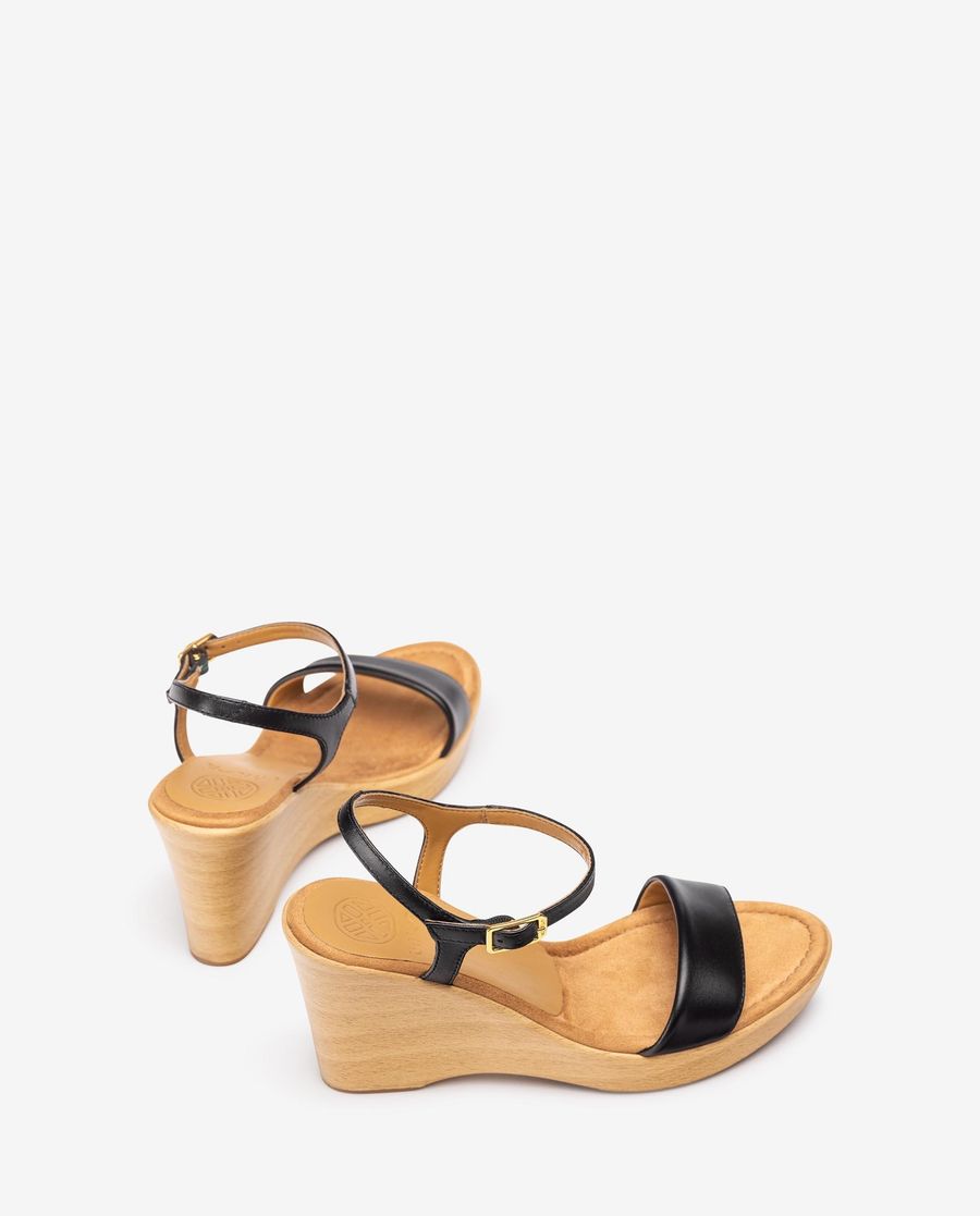 Sandales compensées effet bois Unisa pour femme - Noir