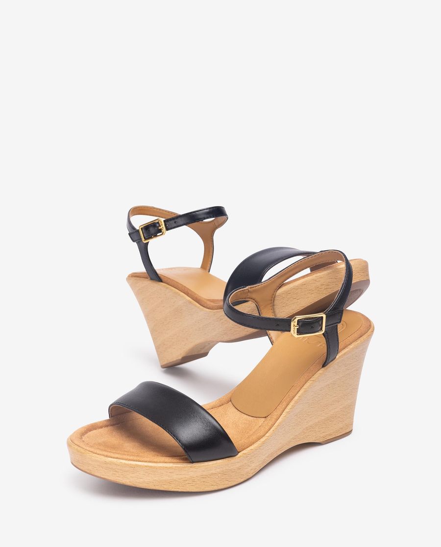 Sandales compensées effet bois Unisa pour femme - Noir