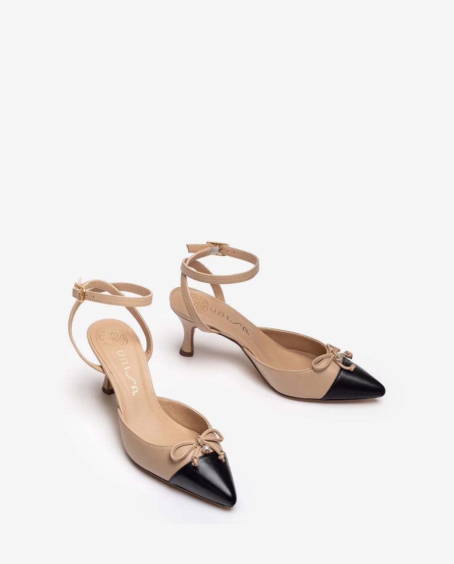 Escarpins Unisa bicolores à bride arrière et détails fantaisie pour femme - Beige