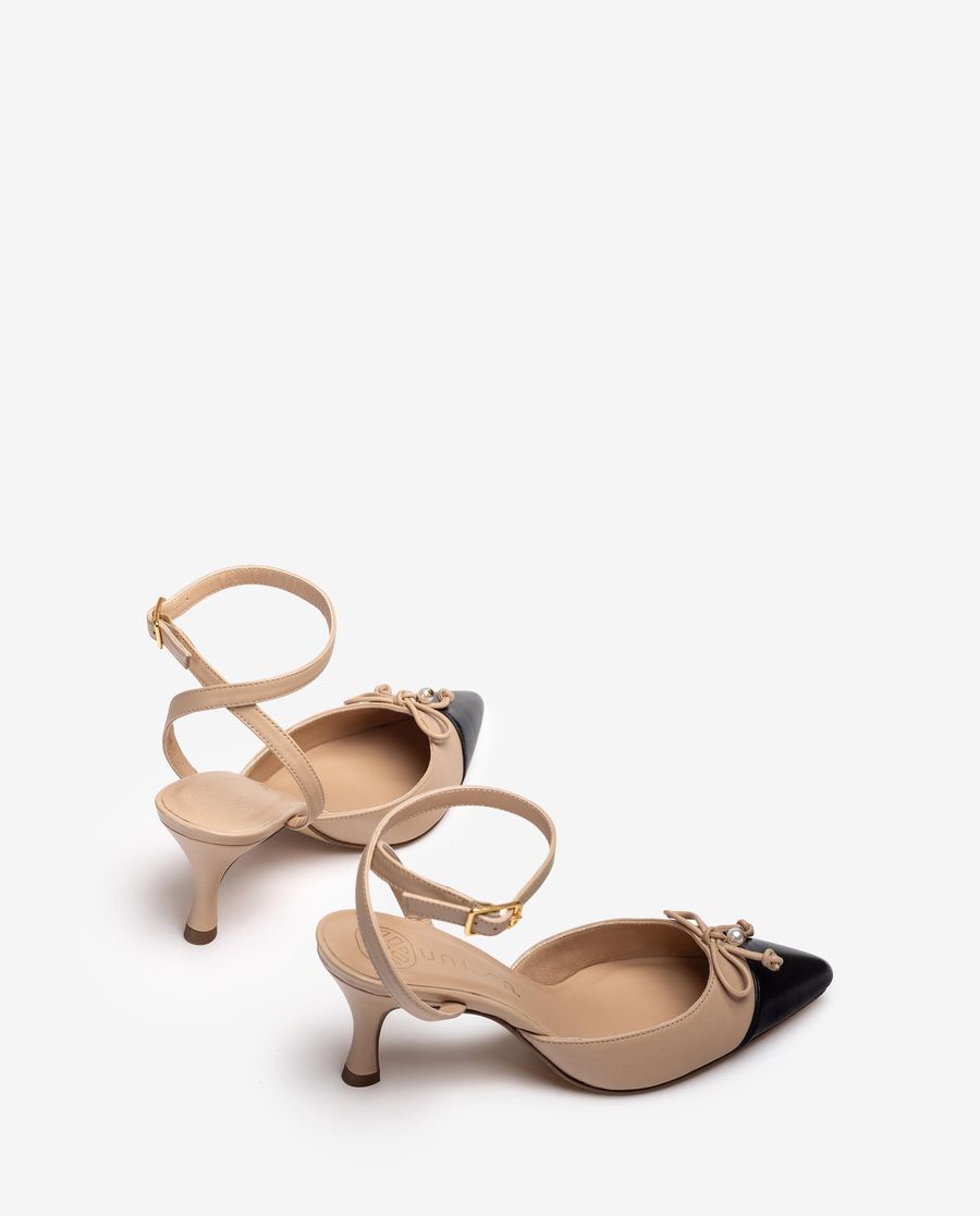 Escarpins Unisa bicolores à bride arrière et détails fantaisie pour femme - Beige
