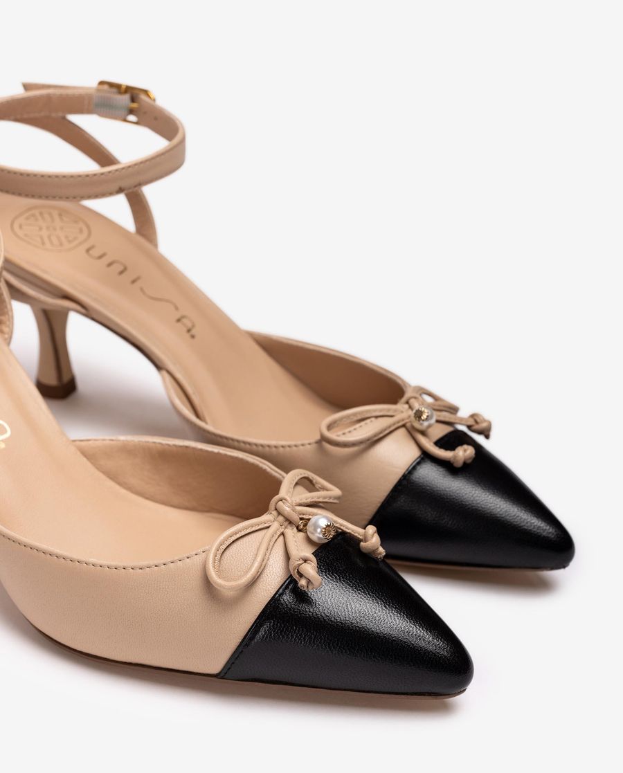 Escarpins Unisa bicolores à bride arrière et détails fantaisie pour femme - Beige