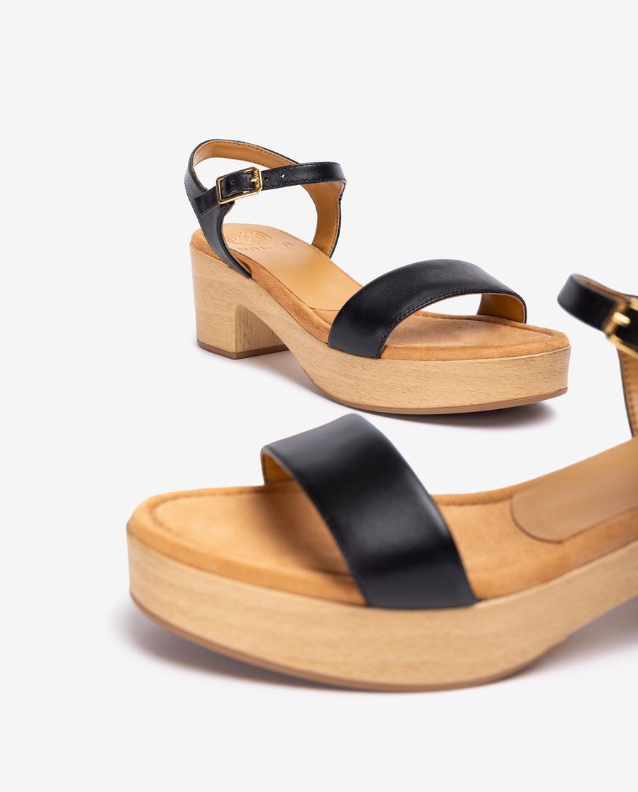 Sandales Unisa effet bois pour femme - Noir