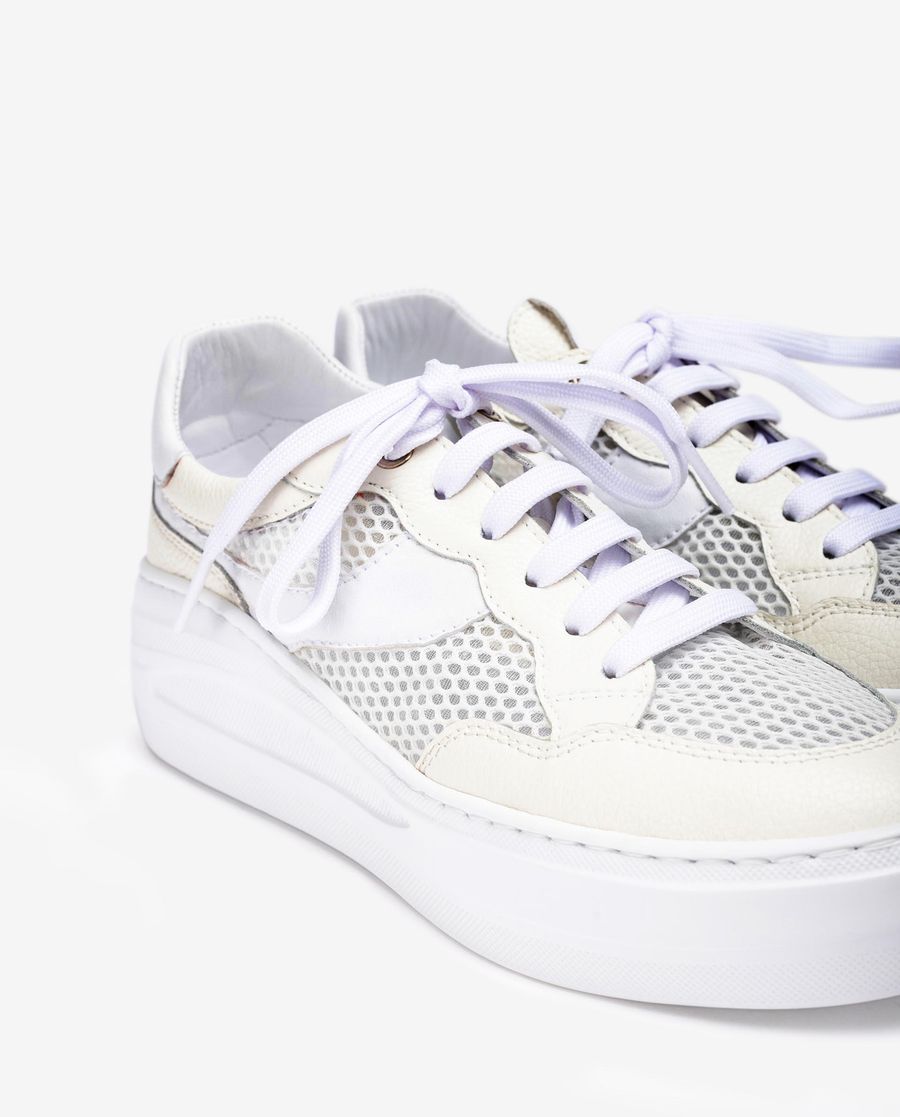 Baskets en cuir et résille Unisa Femme - Blanc