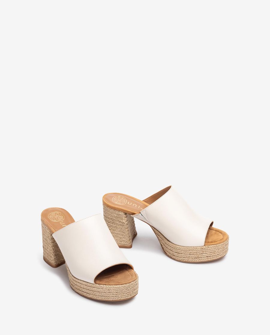 Sandales à plateforme et talon en jute naturel Unisa pour femme - Blanc