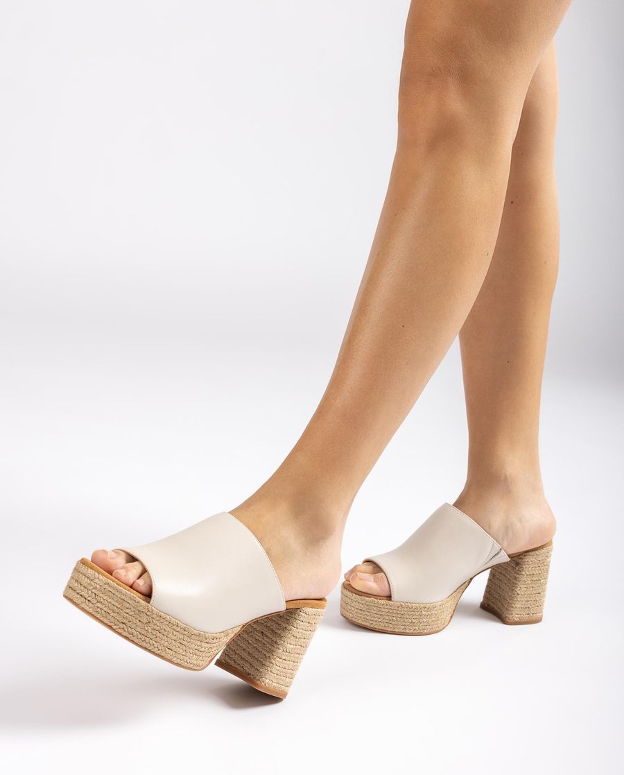 Sandales à plateforme et talon en jute naturel Unisa pour femme - Blanc