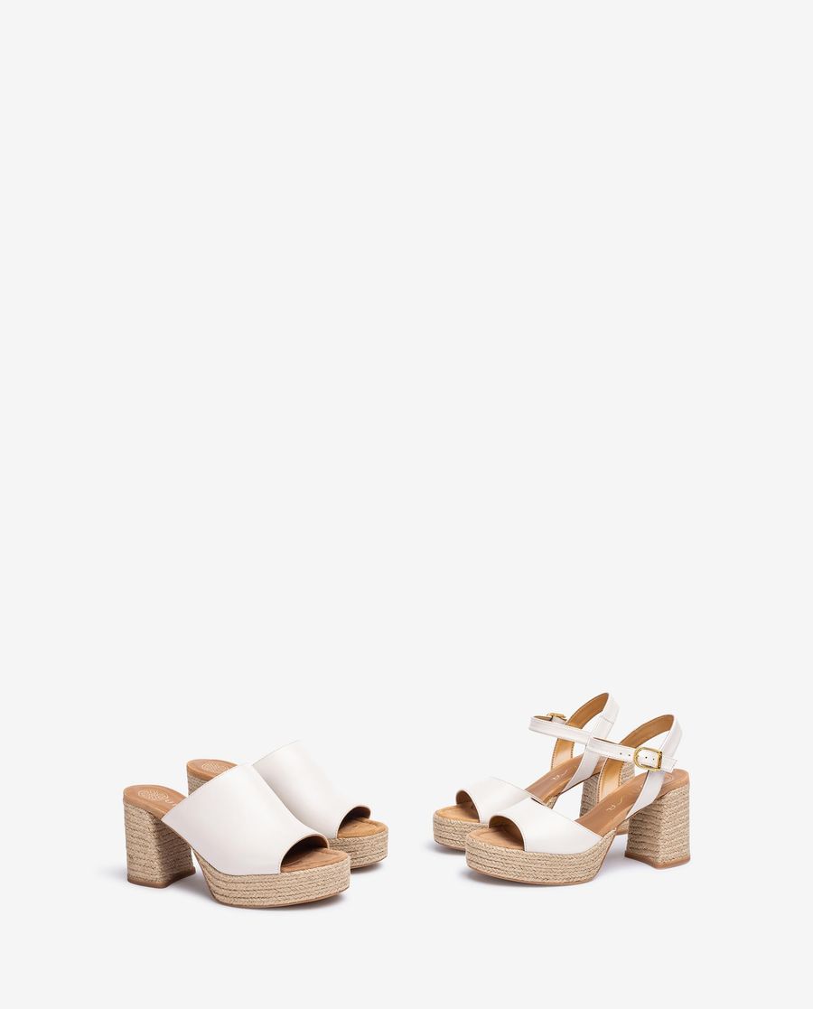 Sandales à plateforme et talon en jute naturel Unisa pour femme - Blanc