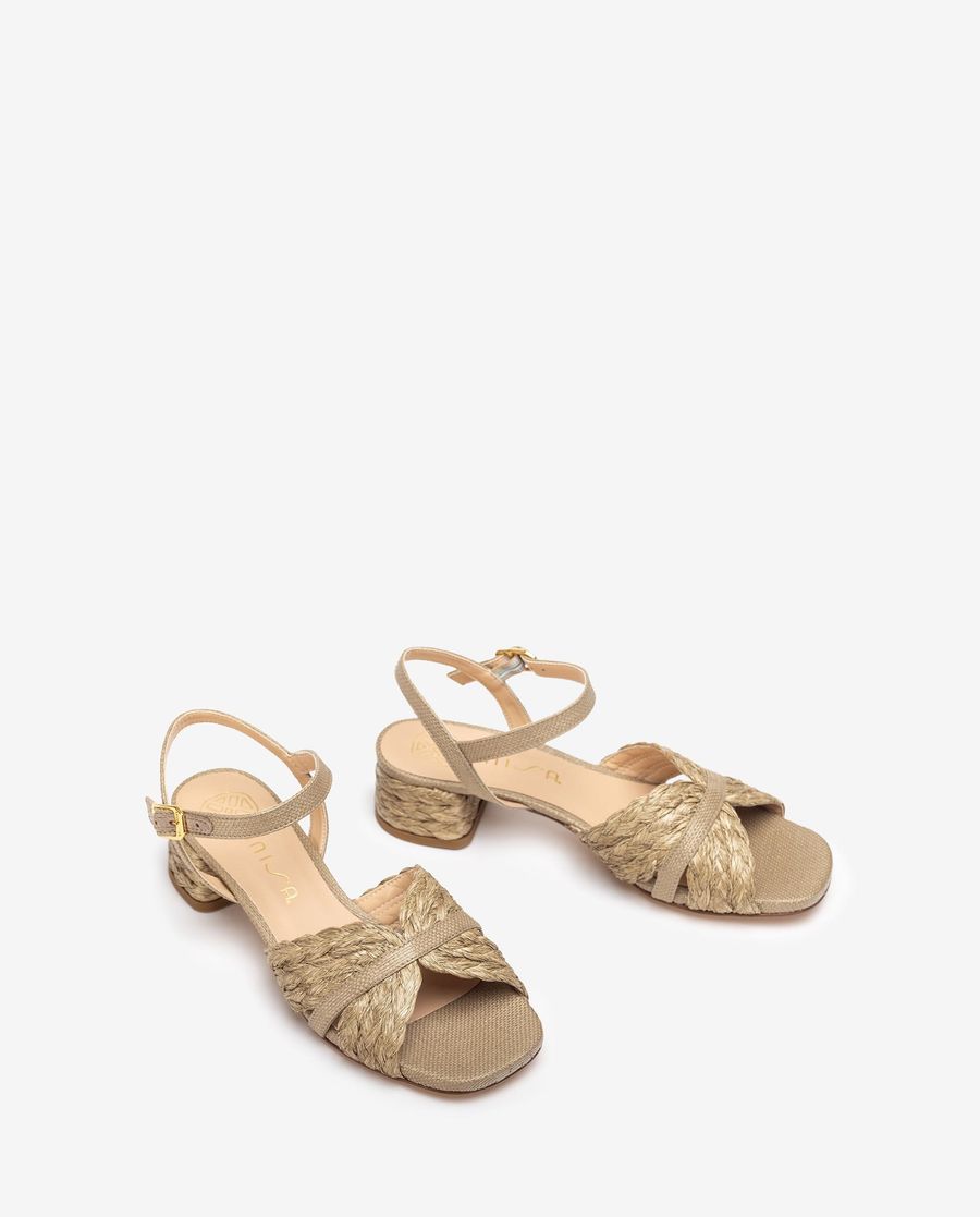Sandales compensées en raphia Unisa pour femme - Marron