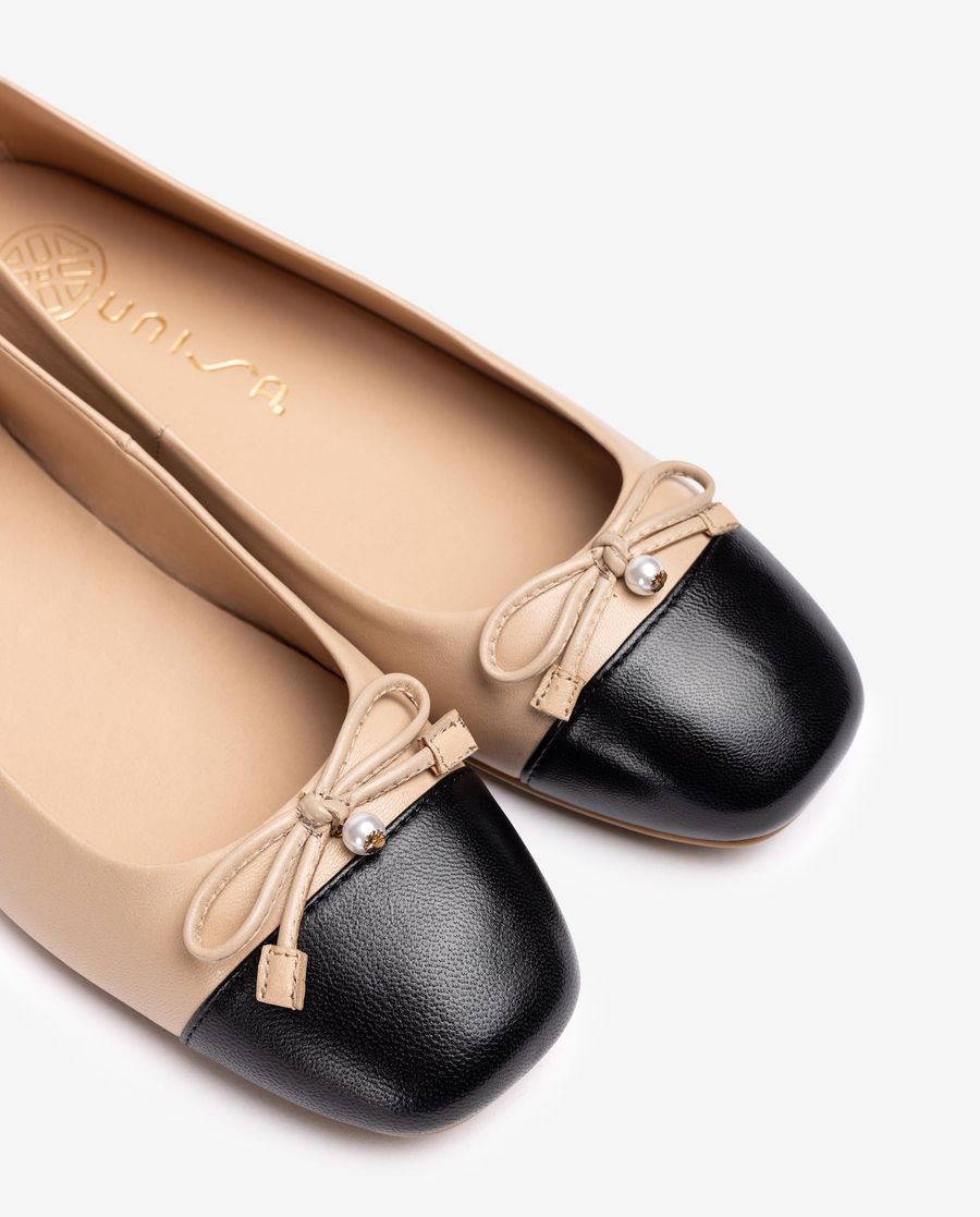 Ballerines à bout carré contrasté Unisa Femme - Beige
