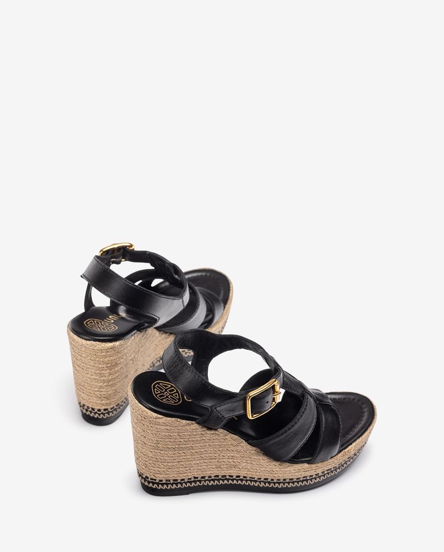 Sandales compensées hautes Unisa pour femme avec surpiqûres - Noir