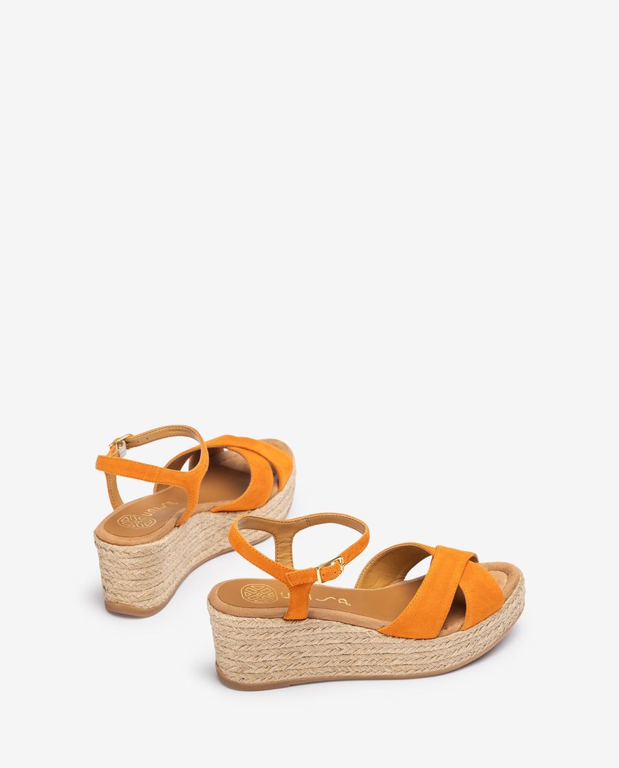 Sandales Unisa à brides croisées et raphia - Orange