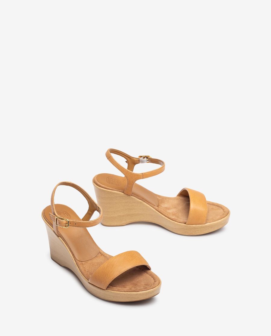 Sandales compensées en cuir Unisa pour femme - Marron