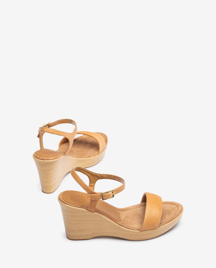 Sandales compensées en cuir Unisa pour femme - Marron